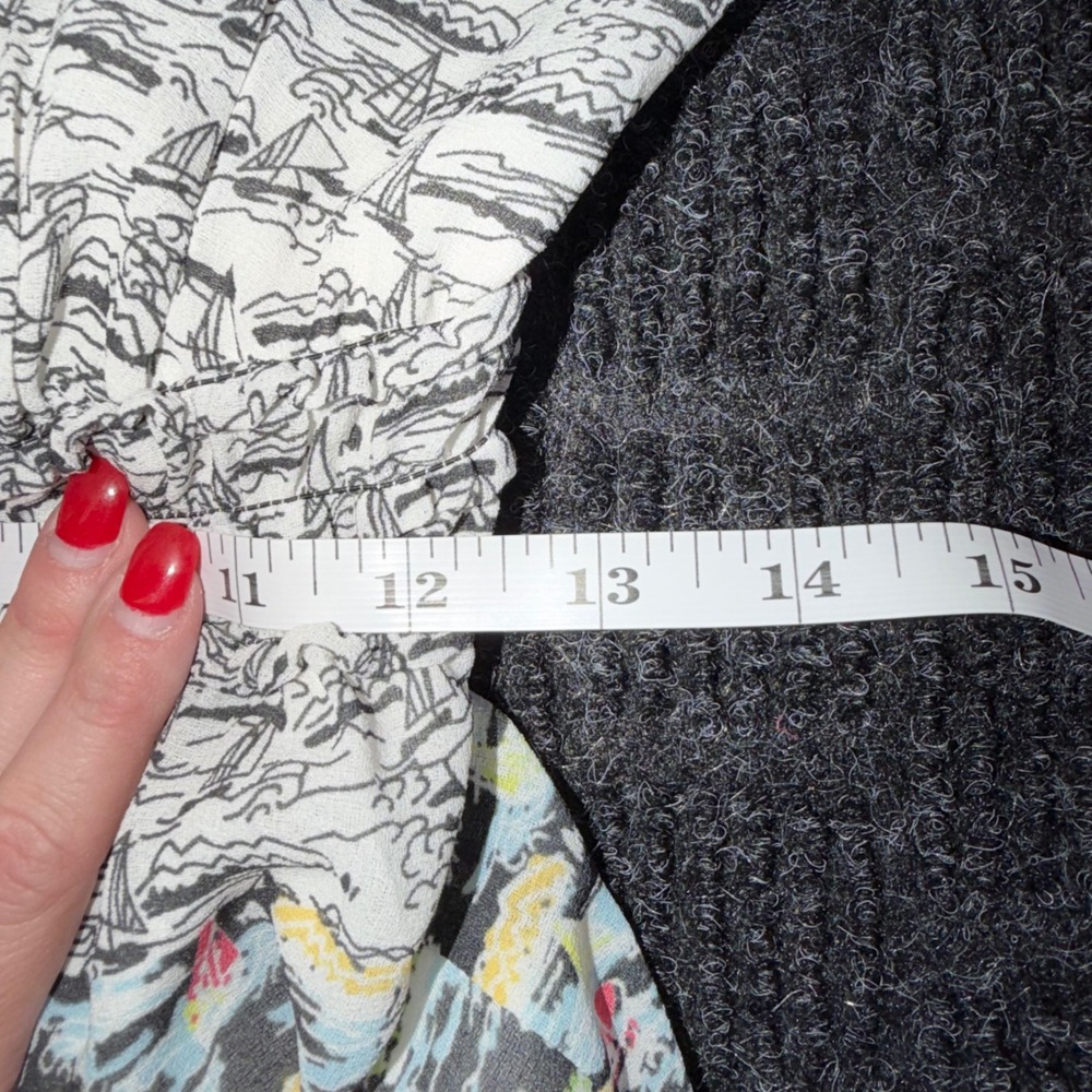 Nautical Sailboat Print V-Neck Smocked Waist Midi Dress Black White 3912Y6D - Picture 4 of 7